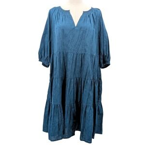 Universal Thread Teal‎ Peasant Tiered Midi Dress Boho Prairie Style NWT Sz M